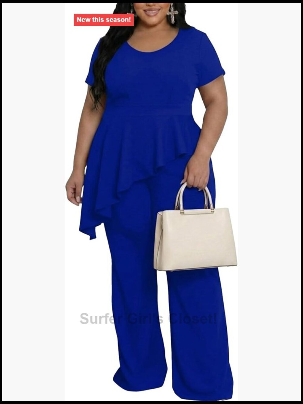 Plus Size 2 Piece Peplum Top & Wide Leg Pants Business Suit Set